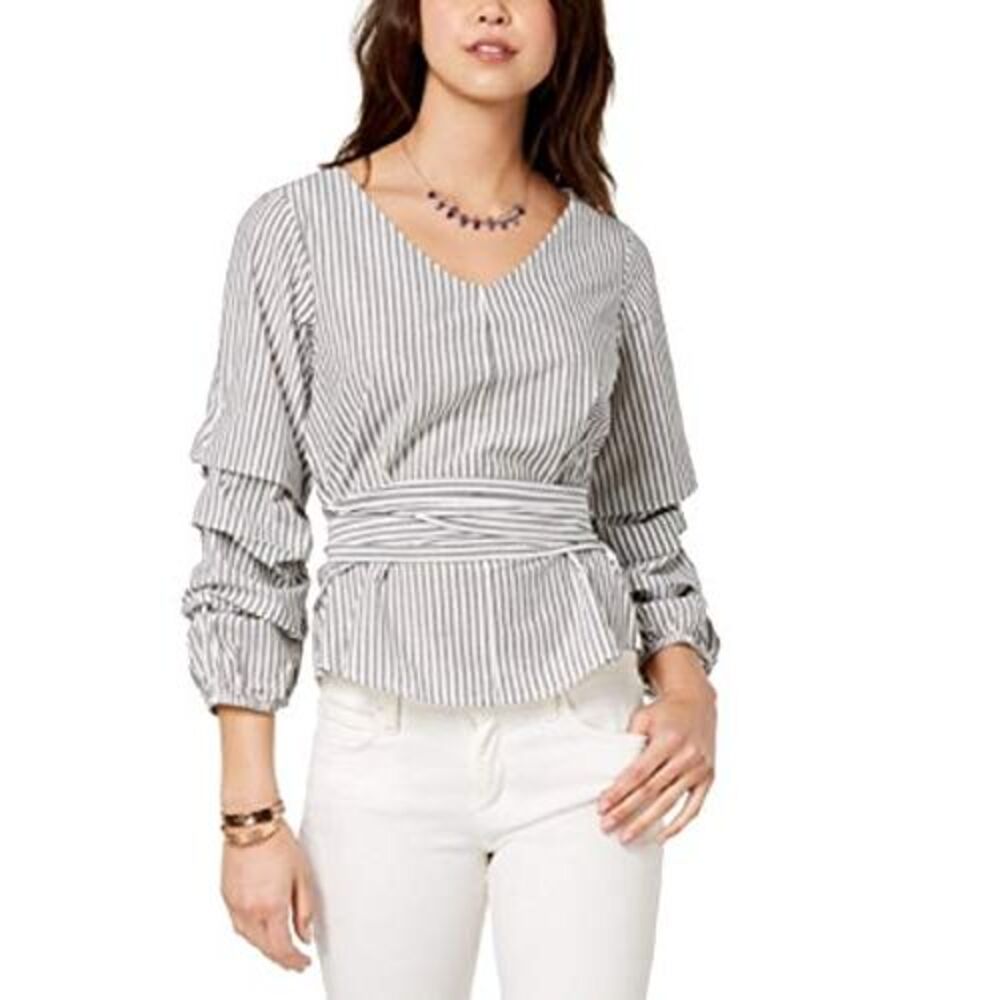 Ultra Flirt Juniors Ruffle Sleeved Tie Front Blouse